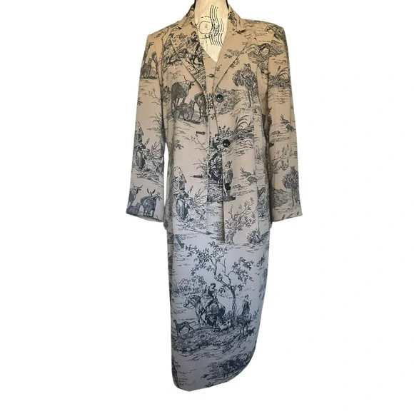 Harvé Benard Toile de Jouy Blazer Jacket & Sheath Dress Two Piece Suit 10/12 - Picture 2 of 16